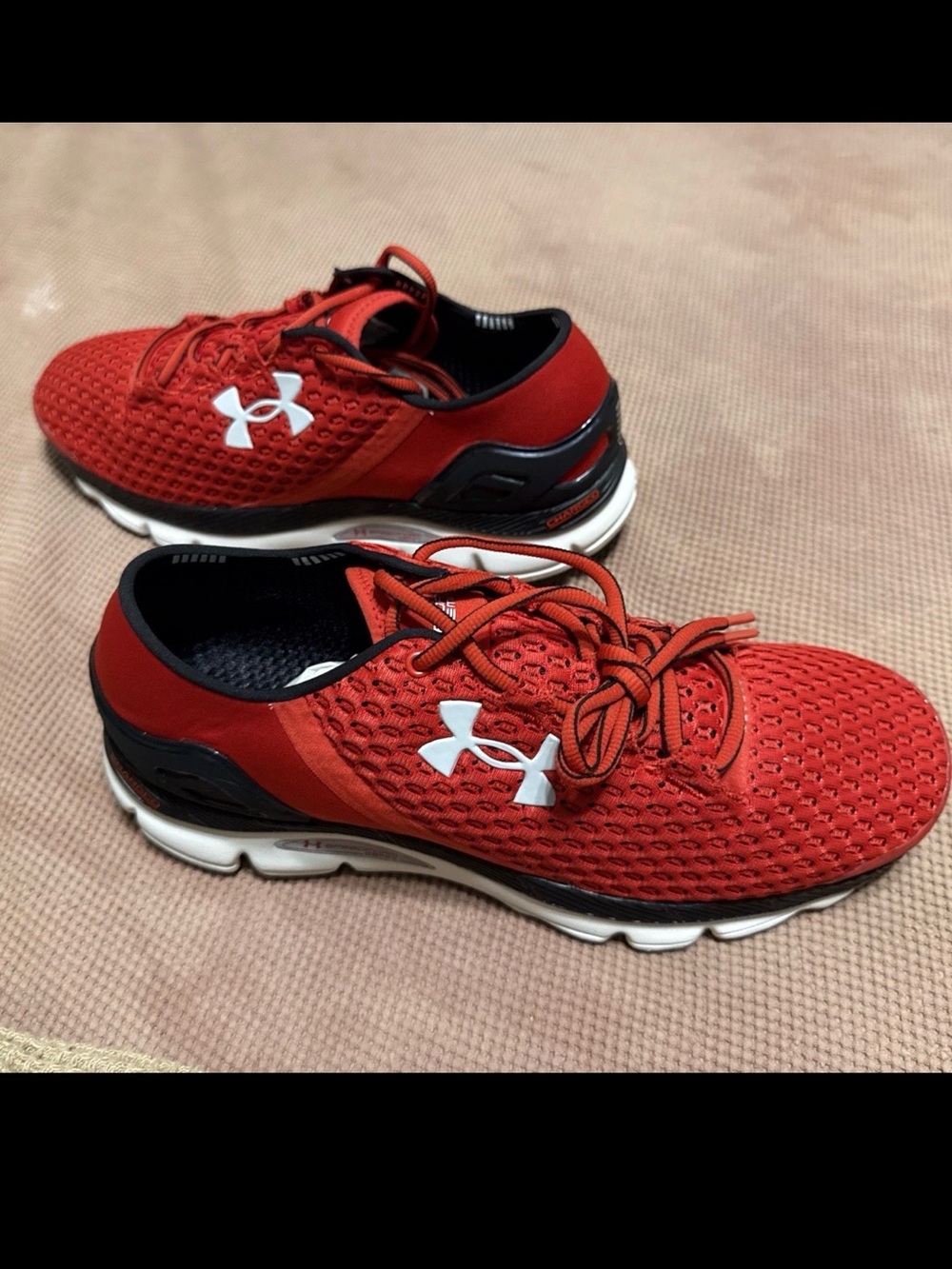 Under Armour Kids Red and Black Mesh Athletic Sneakers with White Logo